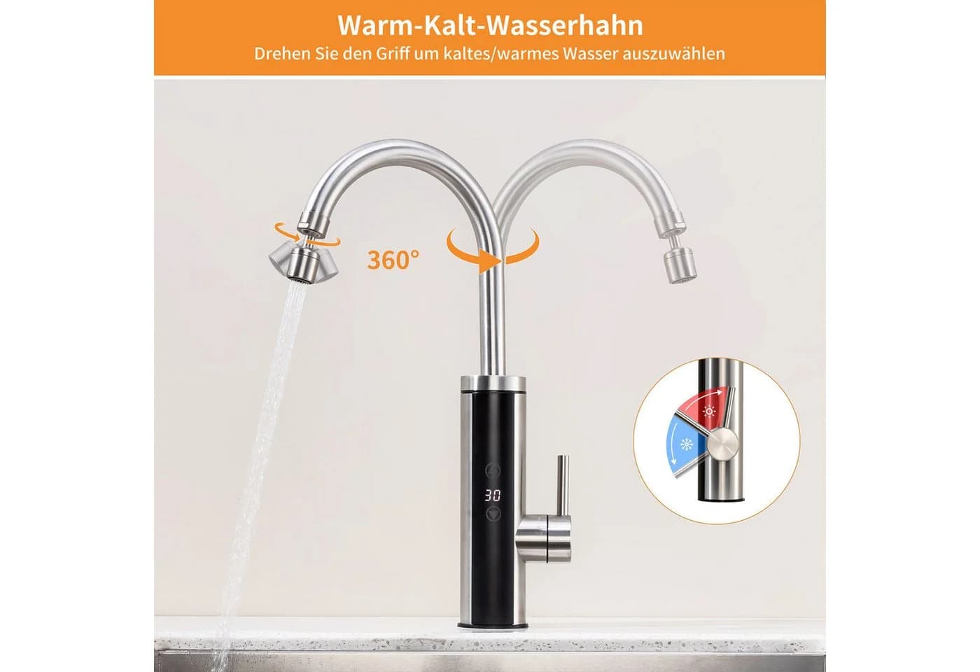 DESFAU Küchenarmatur mit Durchlauferhitzer 3400W Touch Edelstahl Gebürstet - Bild 4