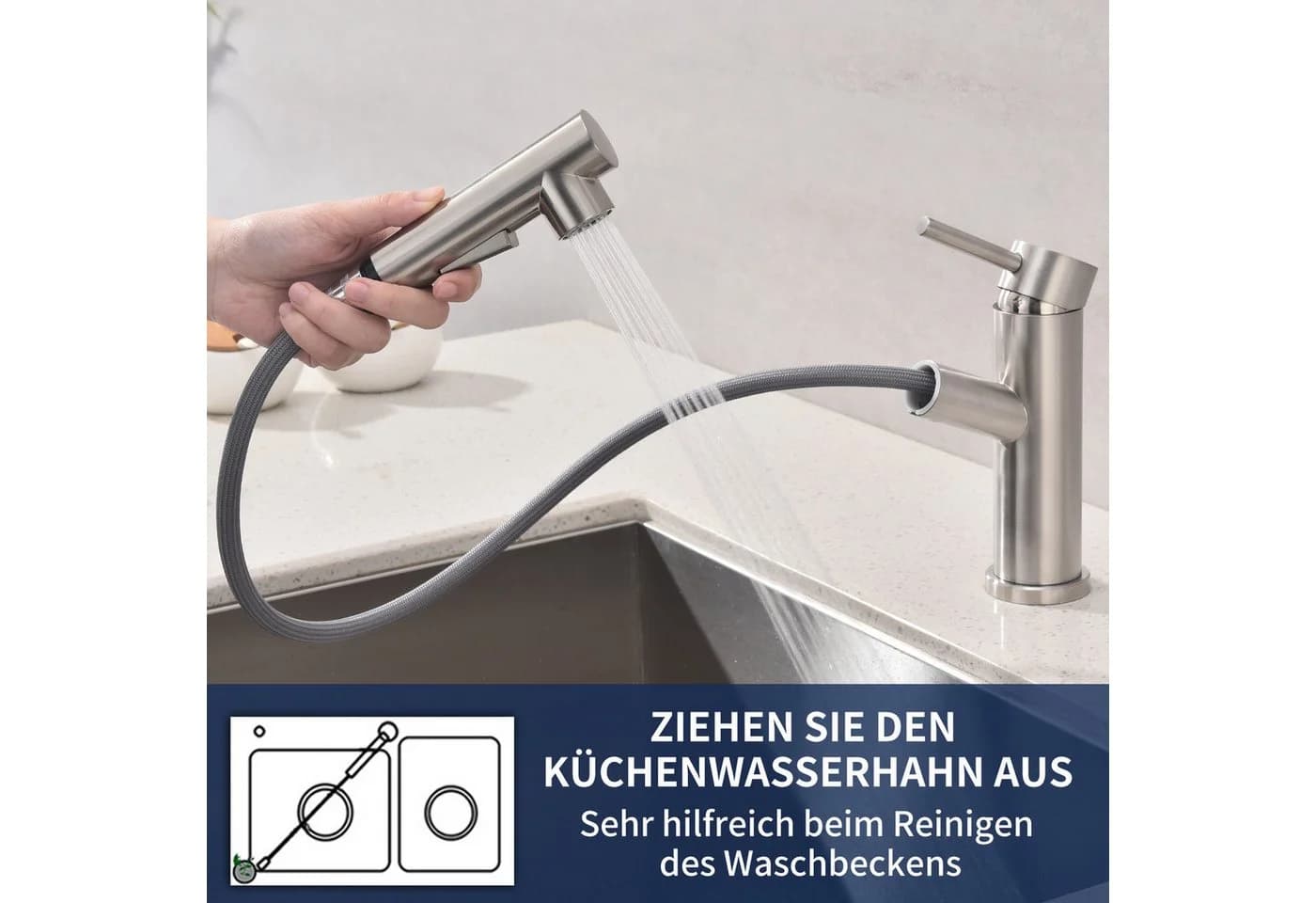 HOMELODY Waschtischarmatur Ausziehbar Brause Mischbatterie Küche Edelstahl