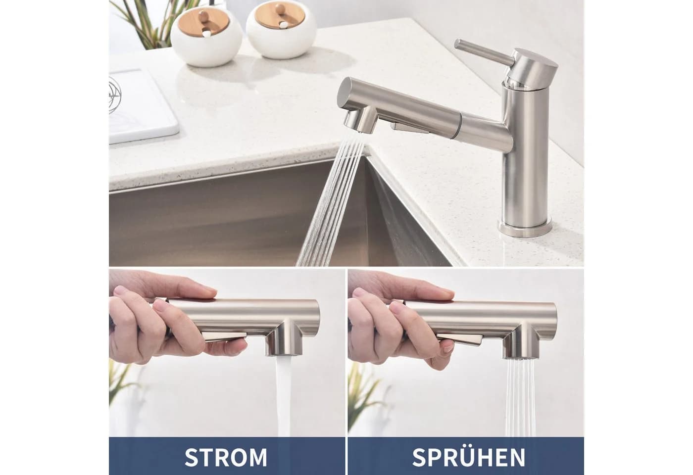 HOMELODY Waschtischarmatur Ausziehbar Brause Mischbatterie Küche Edelstahl - Bild 3