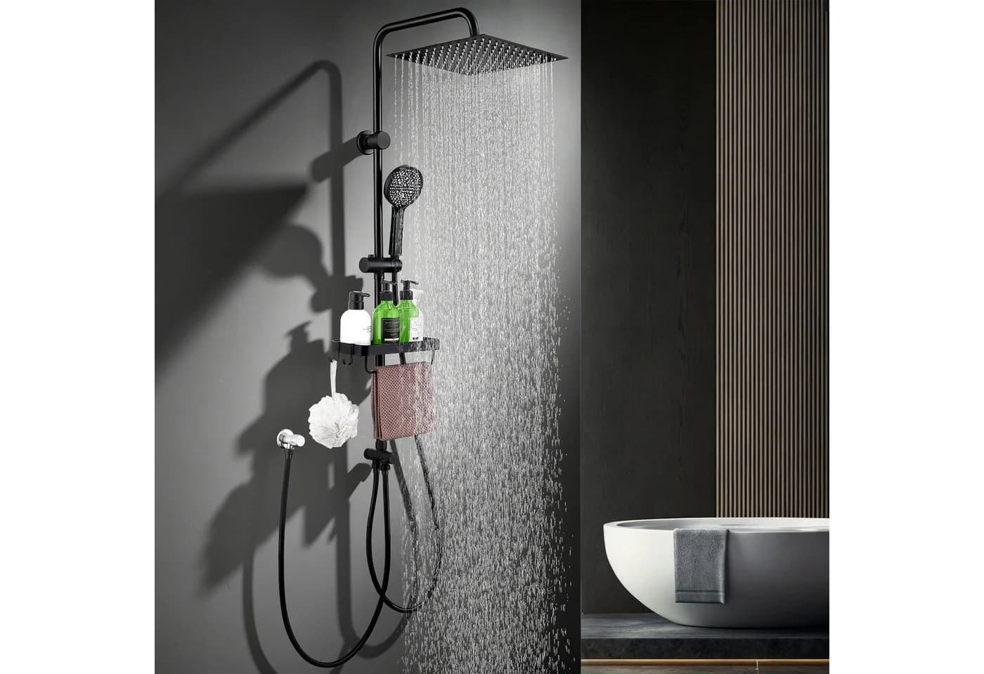 HOMELODY Duschsystem Schwarz mit 30 cm Regendusche und Ablage - Bild 2