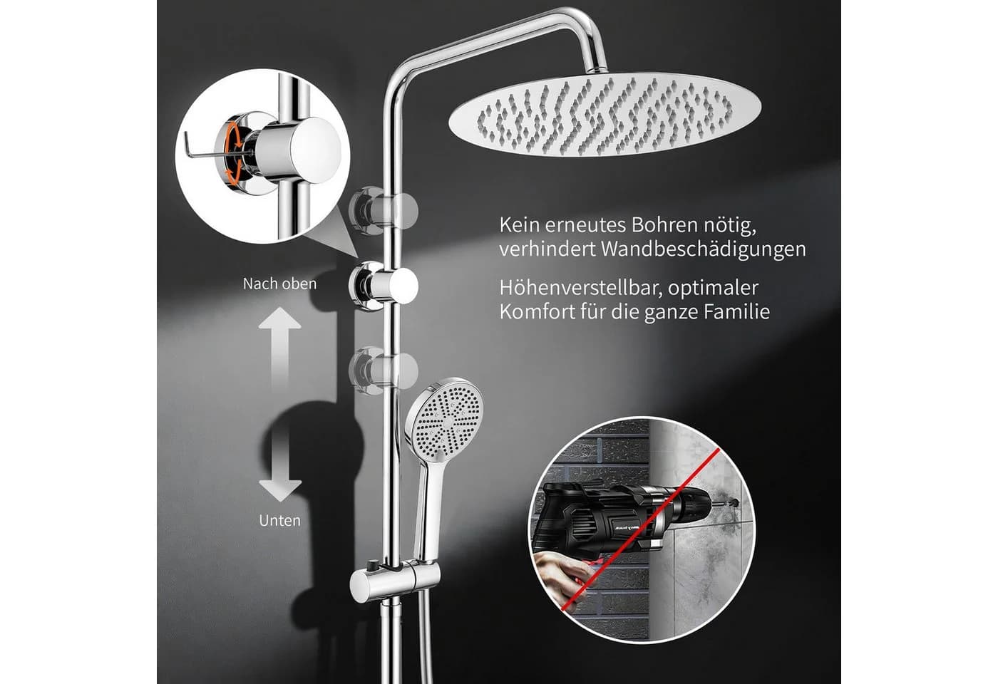 HOMELODY Duschsystem 30cm Regendusche Chrom mit Handbrause - Bild 4