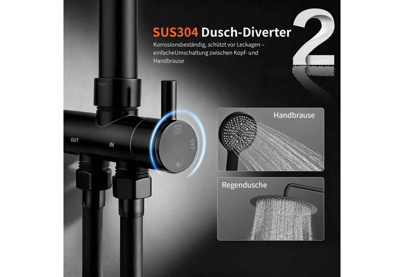 HOMELODY Duschsystem 30cm Regendusche Schwarz Edelstahl - Bild 3