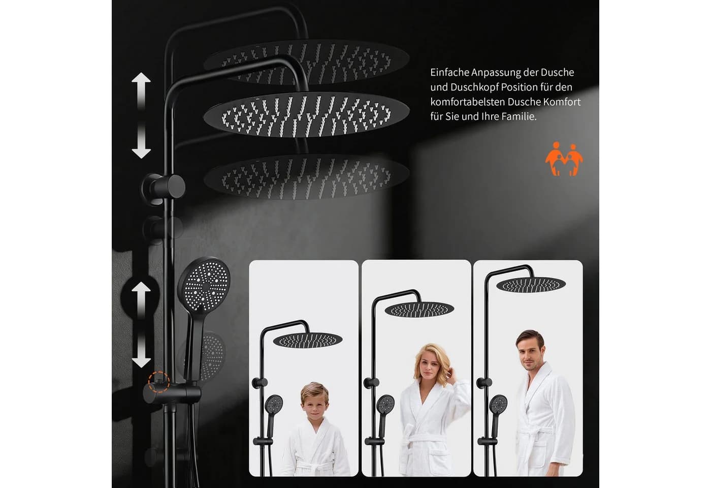 HOMELODY Duschsystem 30cm Regendusche Schwarz Edelstahl - Bild 5