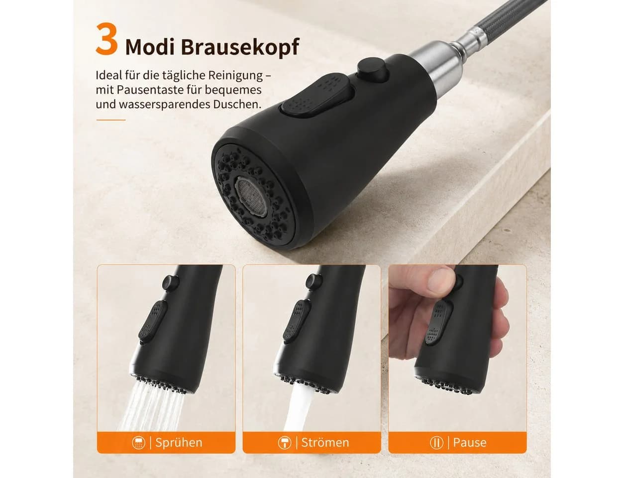 HOMELIVE Spültischarmatur Ausziehbar Schwarz SUS304 Edelstahl