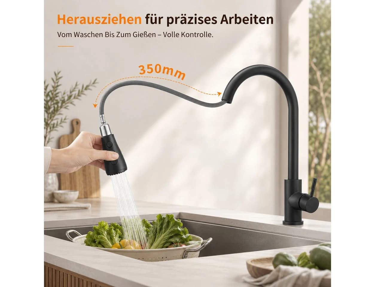 HOMELIVE Spültischarmatur Ausziehbar Schwarz SUS304 Edelstahl - Bild 3