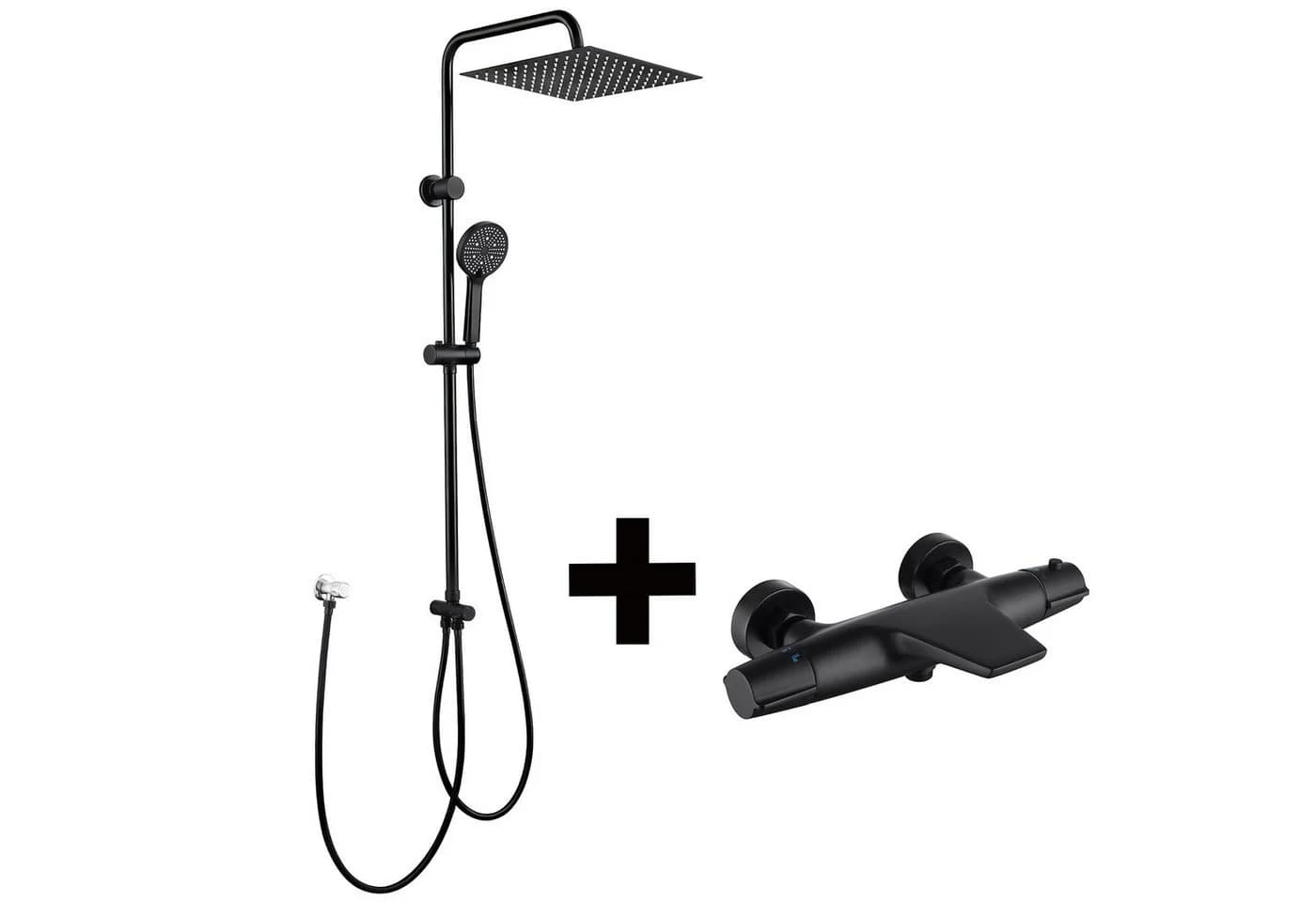 HOMELODY Duschsystem mit Thermostat Badewannenarmatur Schwarz 30 cm Regendusche - Bild 2