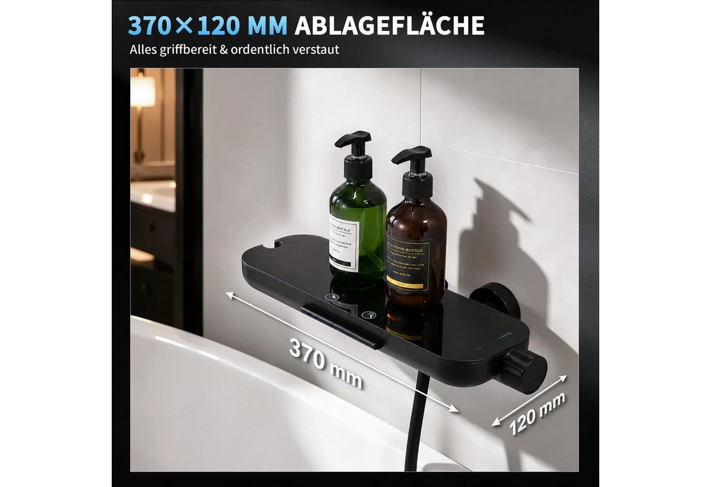 HOMELODY Brausegarnitur Badewannenarmatur Duschset mit Ablage Schwarz - Bild 4