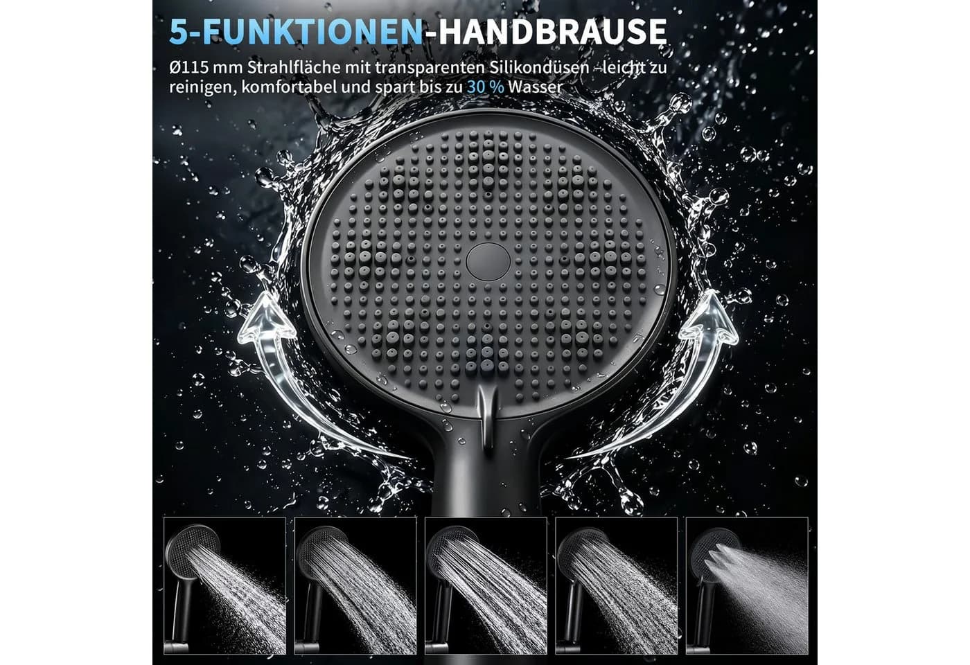 HOMELODY Brausegarnitur Badewannenarmatur Duschset mit Ablage Schwarz - Bild 5