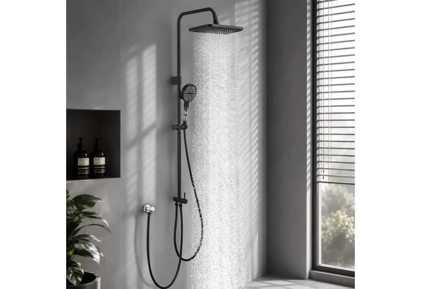 HOMELODY Duschsystem Schwarz 30x20 cm Regendusche mit 6-Strahl Handbrause - Bild 2