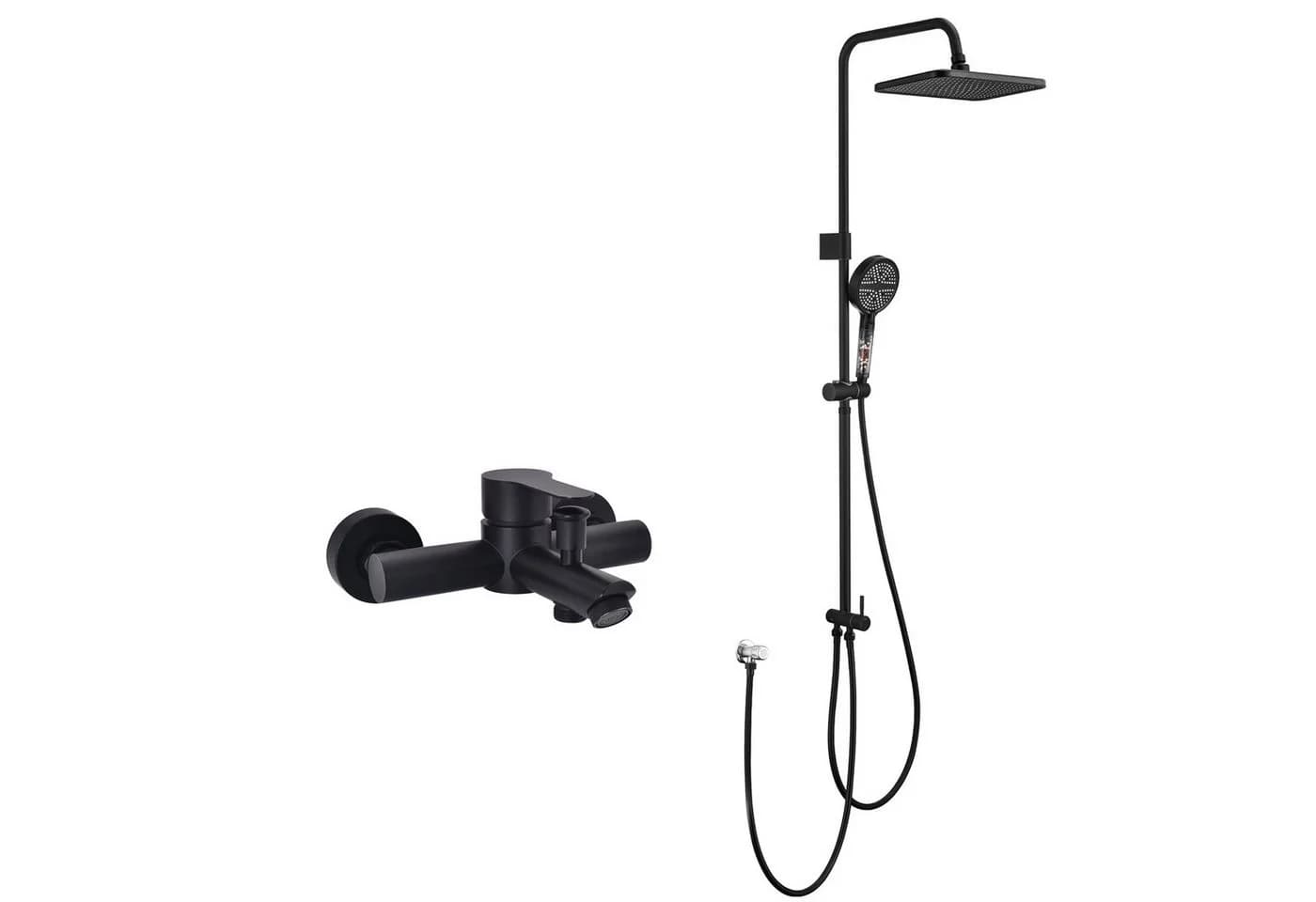 HOMELODY Duschsystem mit Badewannenarmatur, 30x20 cm Regendusche, Schwarz - Bild 2