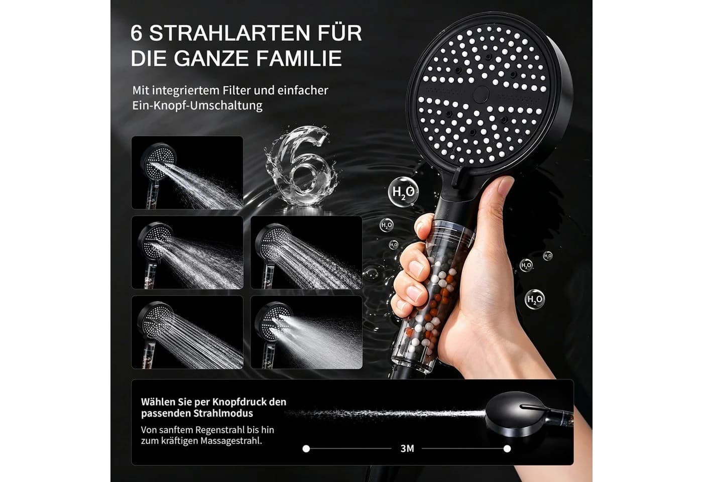 HOMELODY Duschsystem Badewannenarmatur mit Duschset schwarz höhenverstellbar - Bild 5