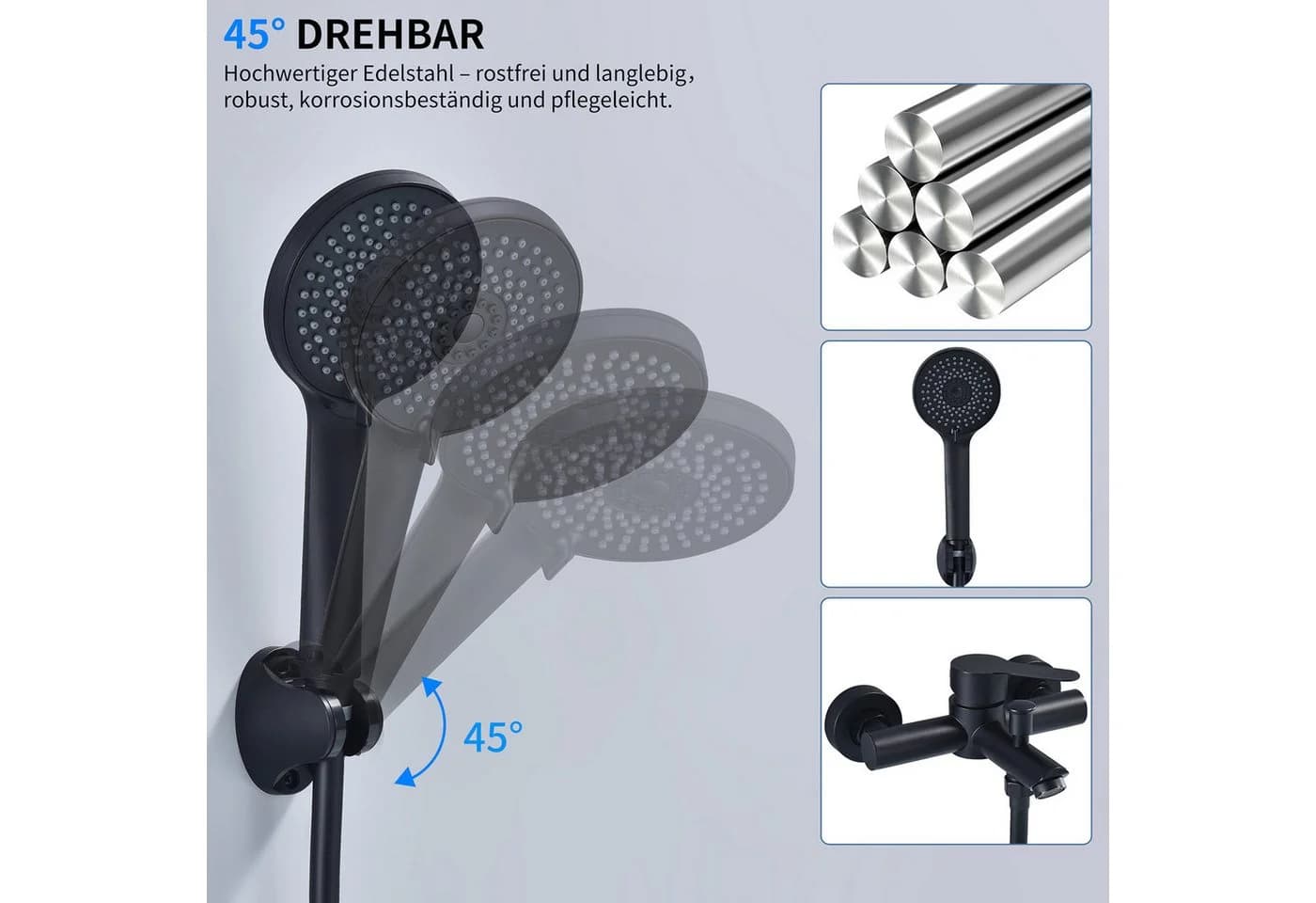 DESFAU Badewannenarmatur Set Schwarz mit 4-strahliger Handbrause - Bild 4