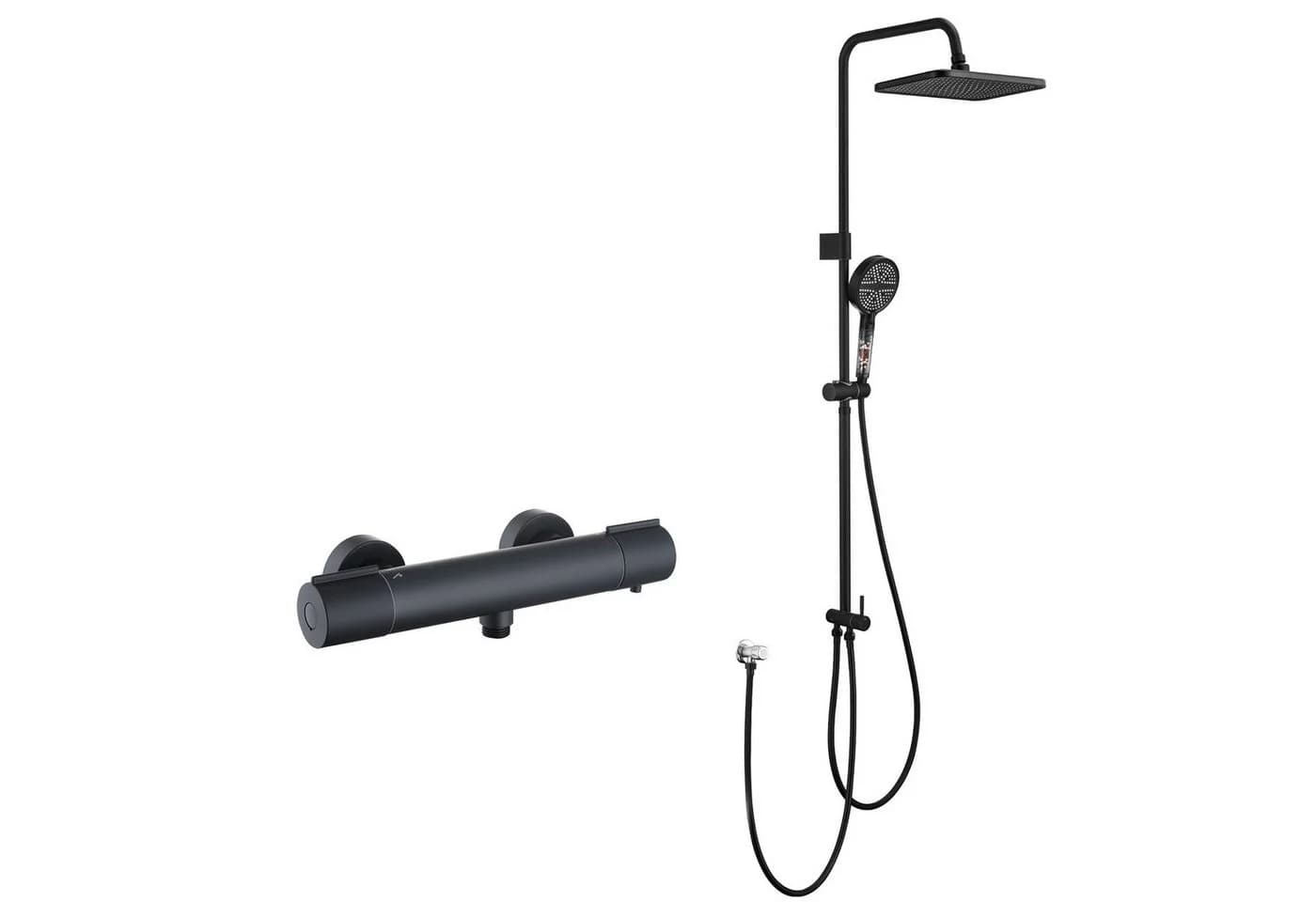 HOMELODY Duschsystem mit Regendusche 30x20 cm Schwarz Thermostat - Bild 2