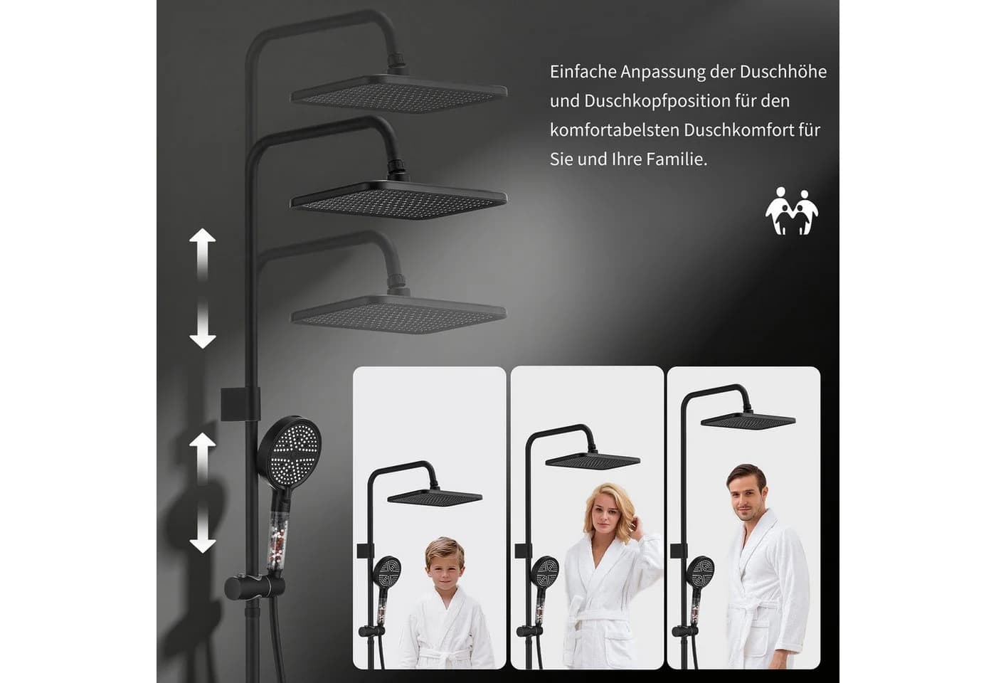 HOMELODY Duschsystem mit Regendusche 30x20 cm Schwarz Thermostat - Bild 5
