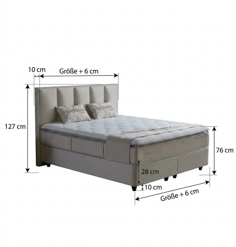 Gowoll Boxspringbett BIRDY Beige mit Matratze und gepolstertem Kopfteil - Bild 4