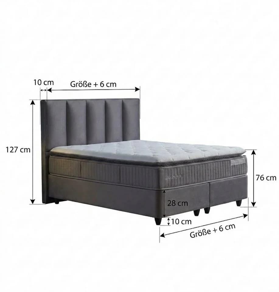 Gowoll Boxspringbett BIRDY Grau mit Matratze und gepolstertem Kopfteil - Bild 4