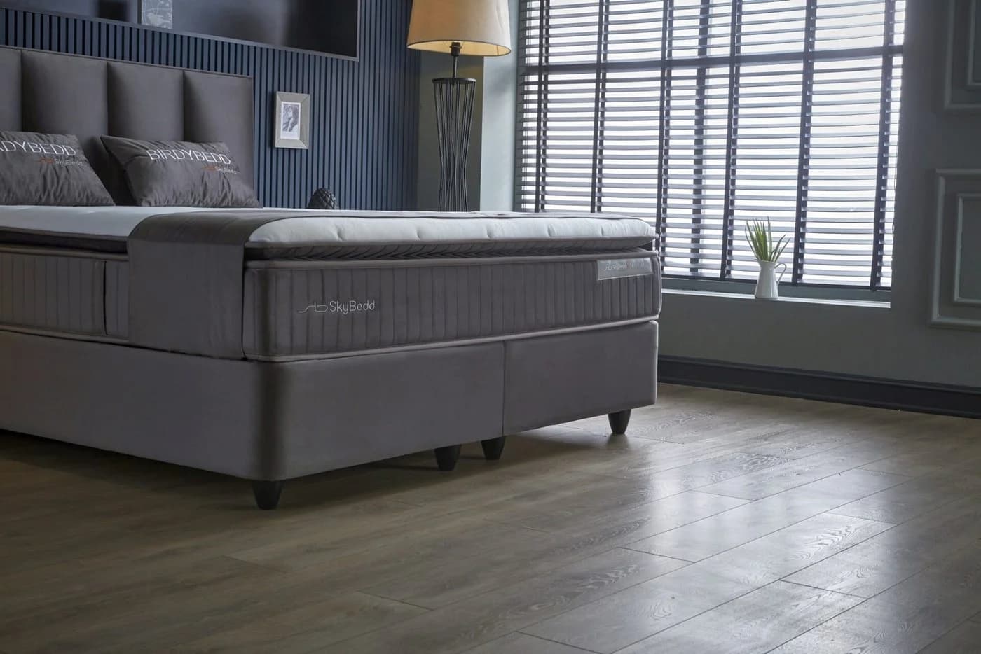 Gowoll Boxspringbett BIRDY Grau mit Matratze und gepolstertem Kopfteil - Bild 5