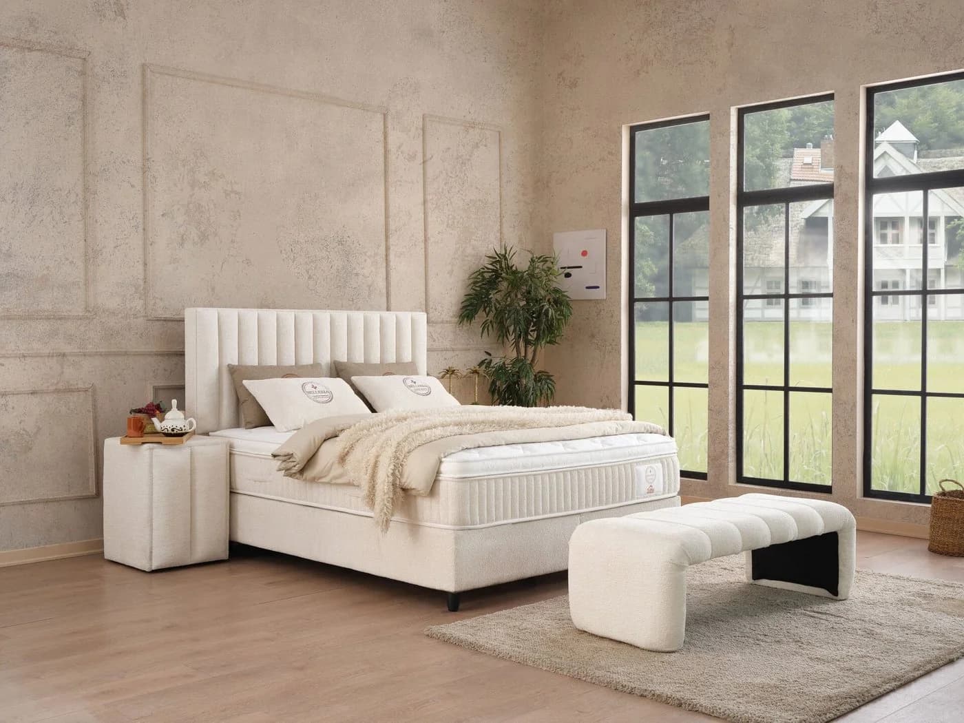 Gowoll Boxspringbett LEO Set mit Matratze und Bettkästen Beige