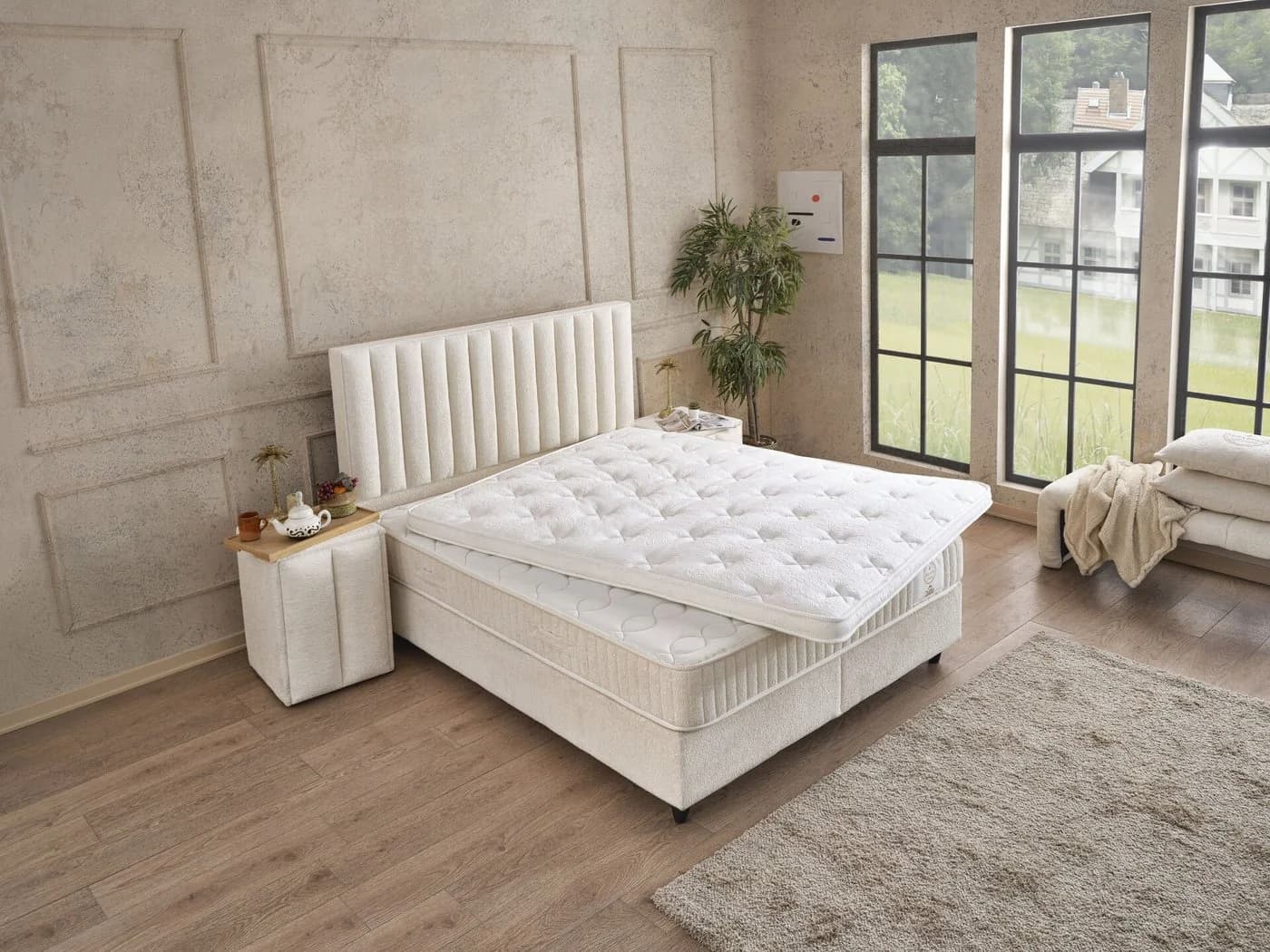 Gowoll Boxspringbett LEO Set mit Matratze und Bettkästen Beige - Bild 2