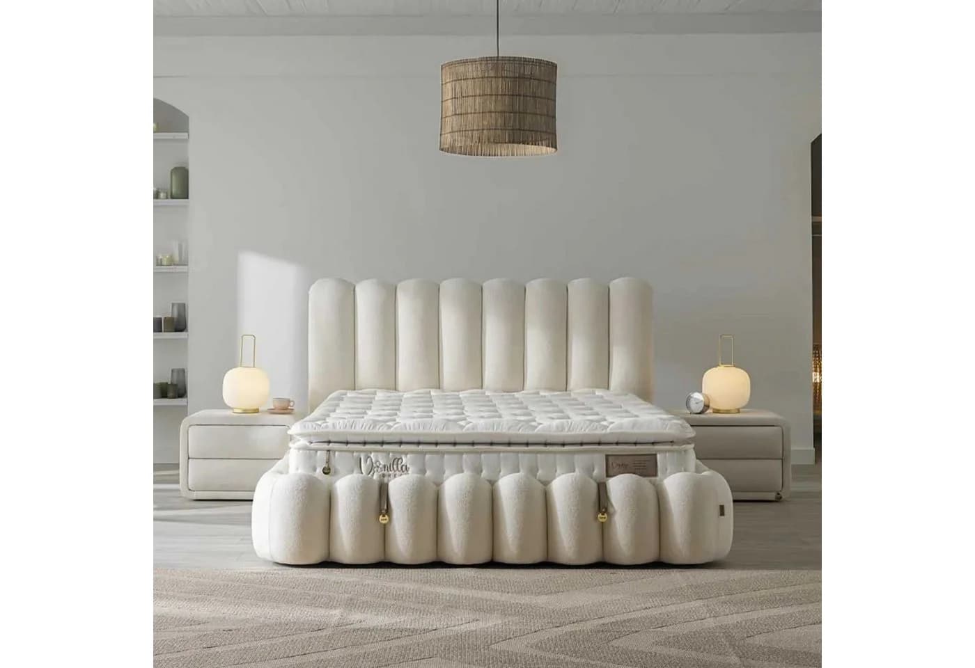 Bambi Stauraumbett Vanilla Set Boxspringbett Weiß mit Matratze