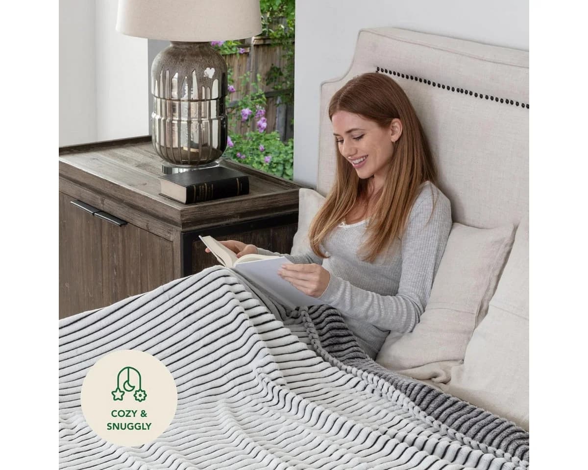 GREEN ORANGE Wohndecke Fleece Grau Gestreift Modern - Bild 5