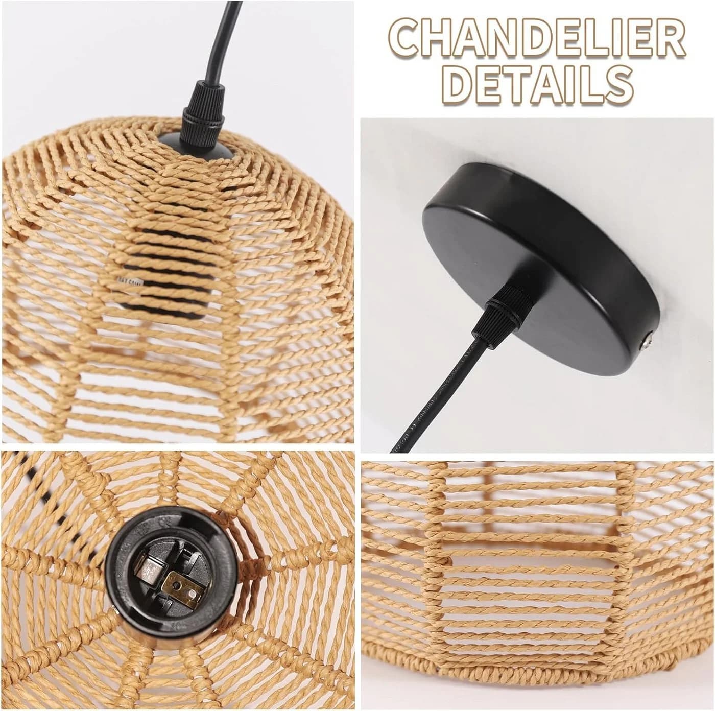 Riserva Hängeleuchte Rattan Boho Flechtwerk 20cm Schwarz E27 - Bild 4
