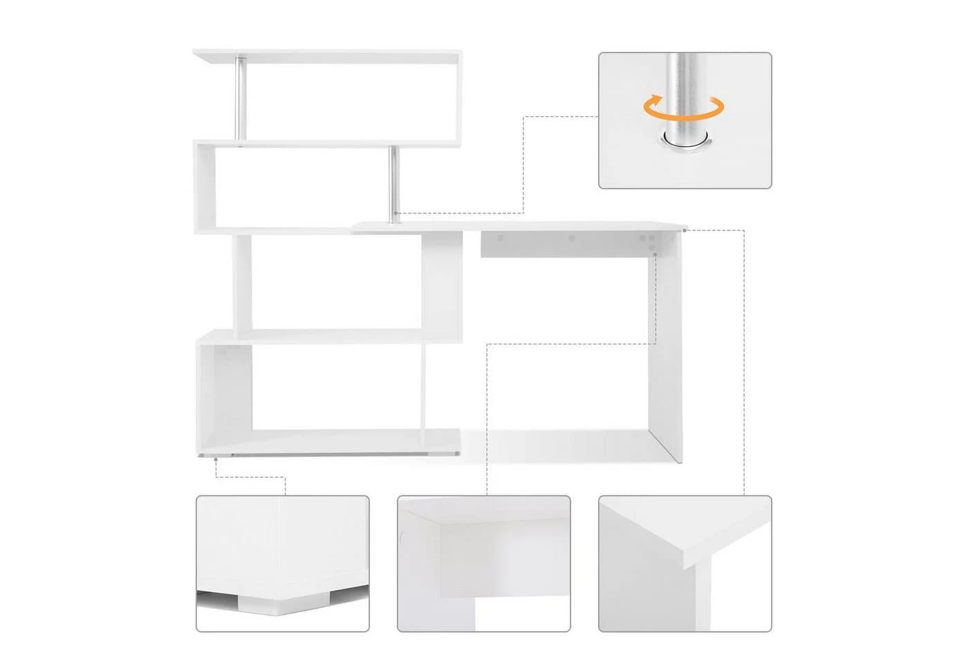 Mondeer Eckschreibtisch mit 360-Grad Drehbarem Bücherregal 157 x 45 x 130,5 cm - Bild 5
