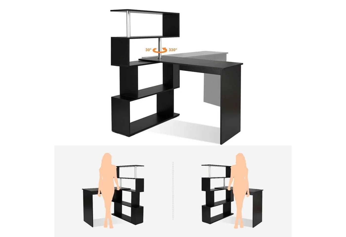 Mondeer Eckschreibtisch mit 360-Grad-Drehbarem Bücherregal 157 x 45 x 130,5 cm - Bild 3