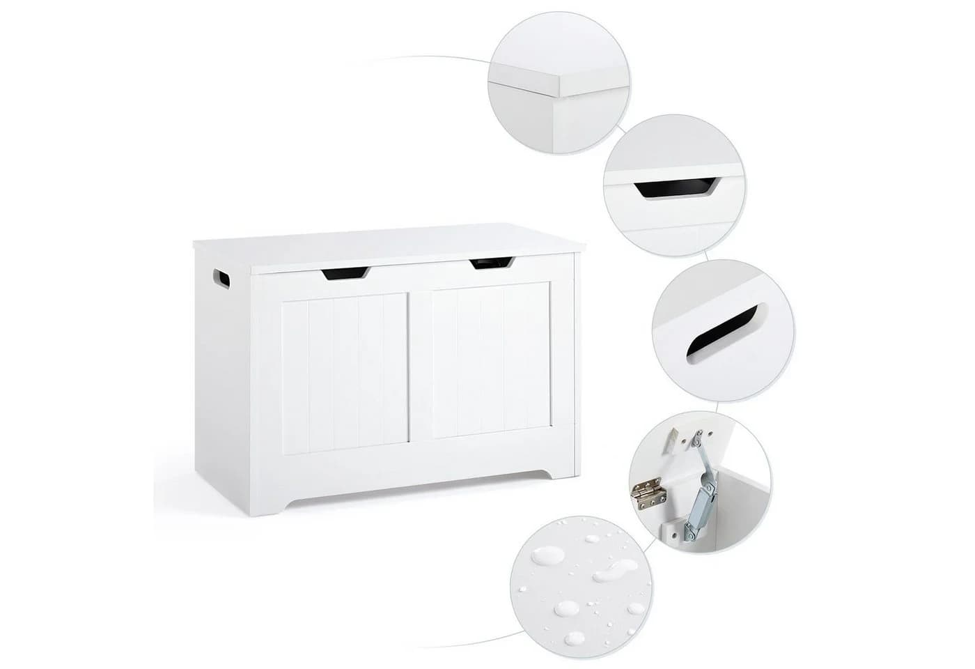 Mondeer Badkommode Badezimmerschrank Spielzeugkiste Sitztruhe 72x48x36 cm Weiß - Bild 3