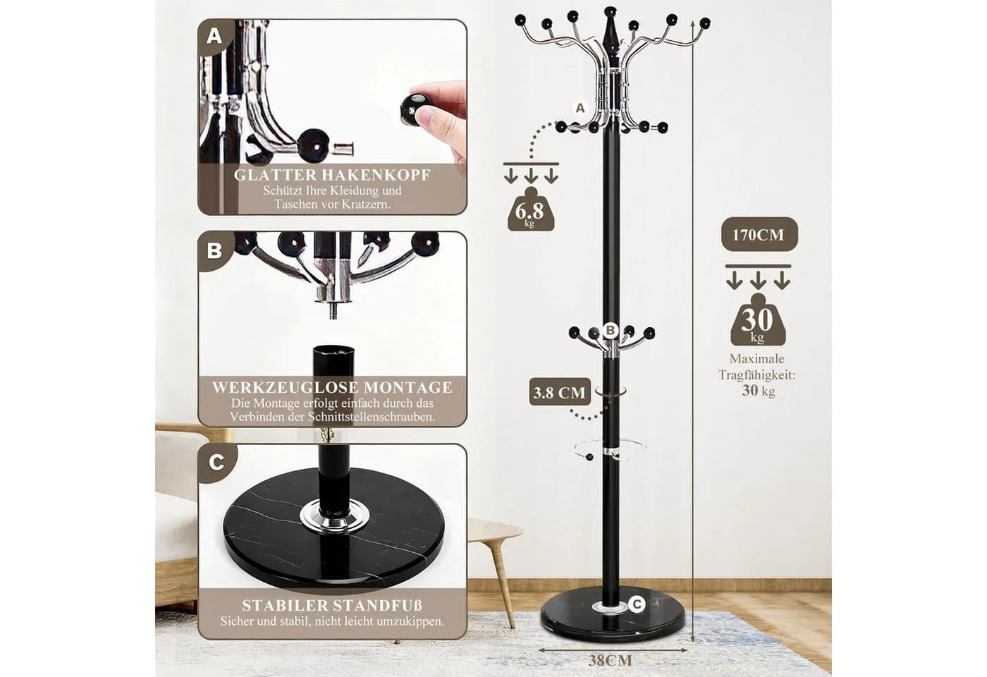 SURFOU Garderobenständer aus Metall Coat Stand Kleiderbügel Jackenständer Baumform