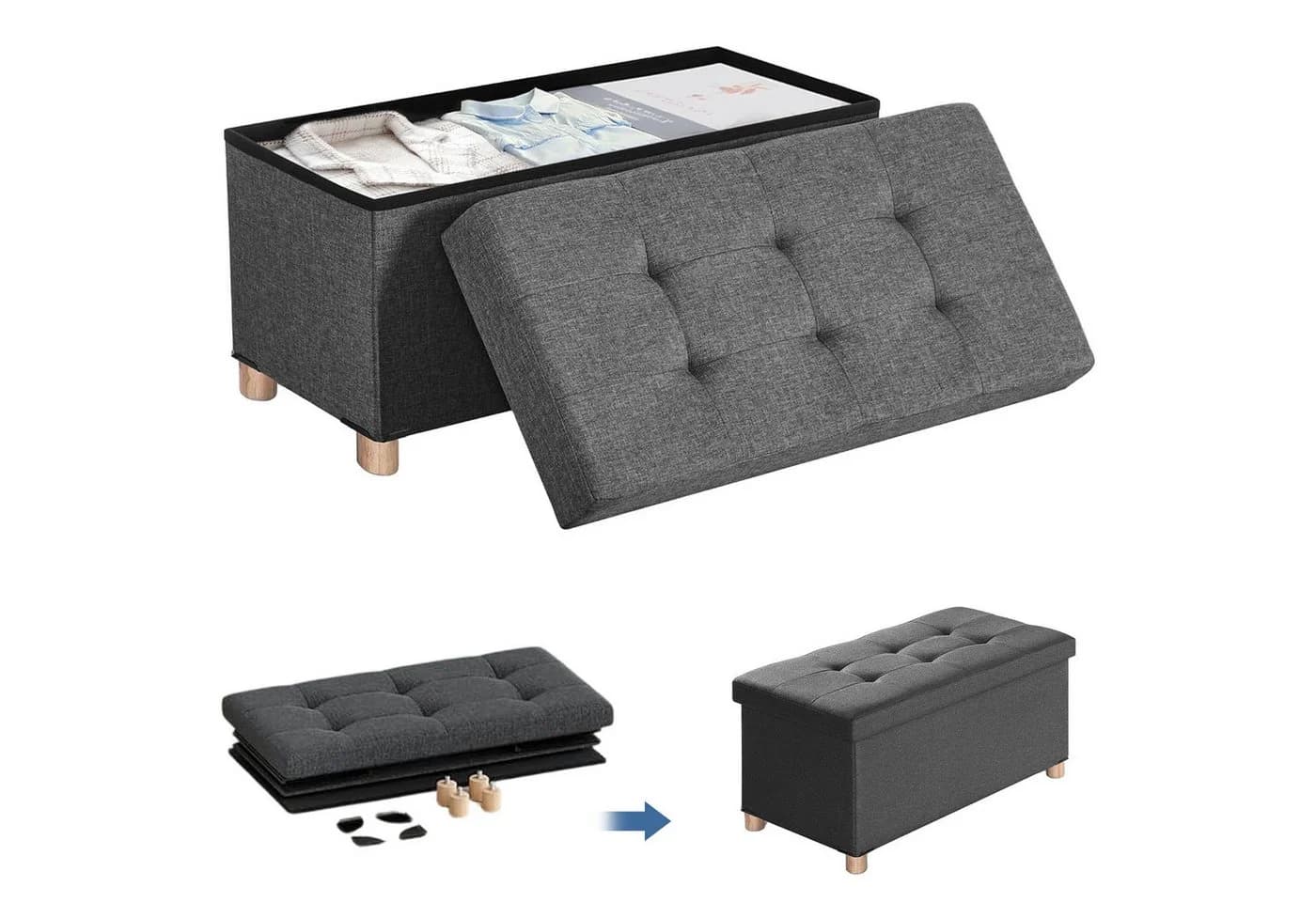 SURFOU Sitzhocker mit Stauraum und Deckel Aufbewahrungsbox Fußhocker bis 300 kg - Bild 2