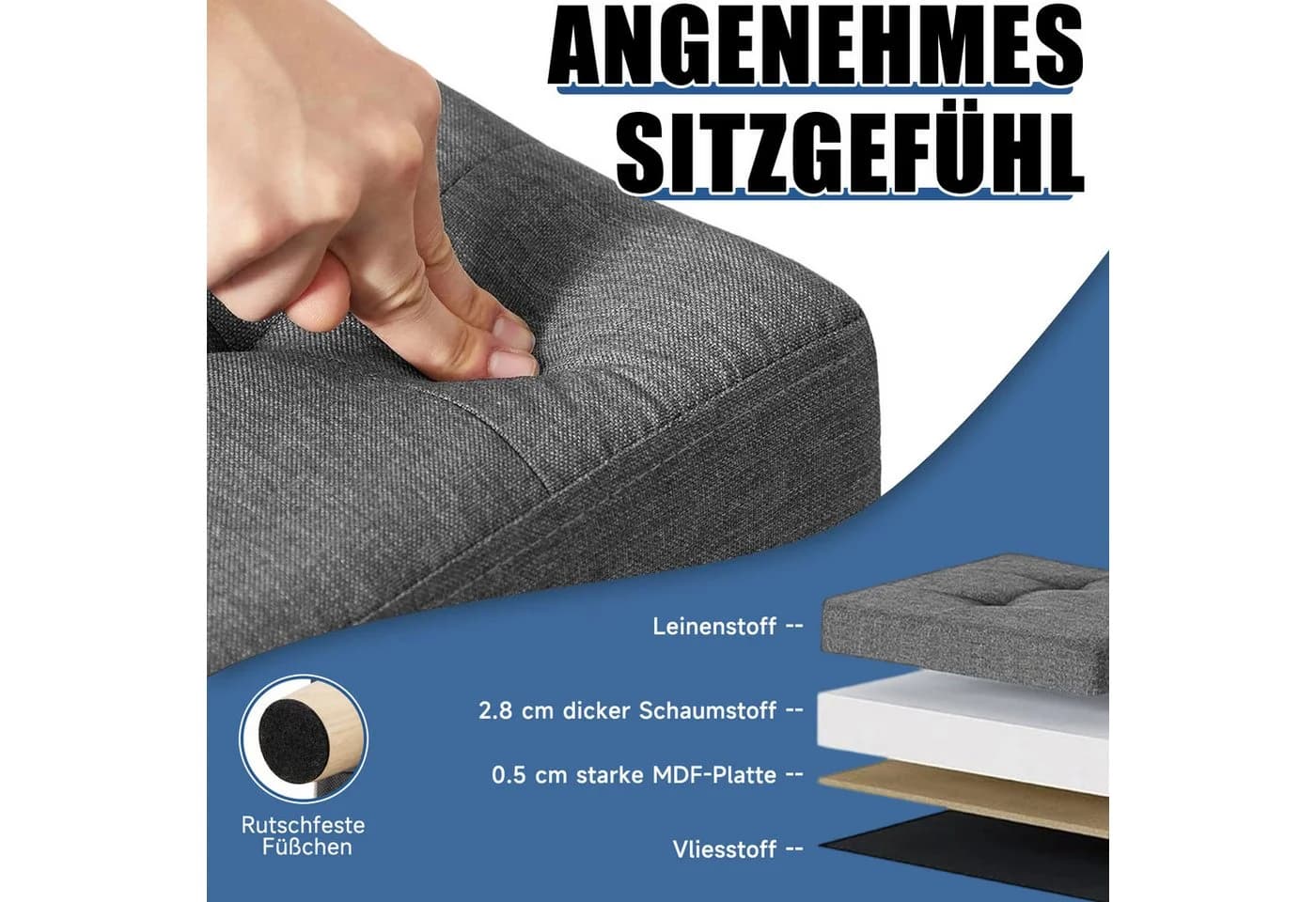 SURFOU Sitzhocker mit Stauraum und Deckel Aufbewahrungsbox Fußhocker bis 300 kg - Bild 5