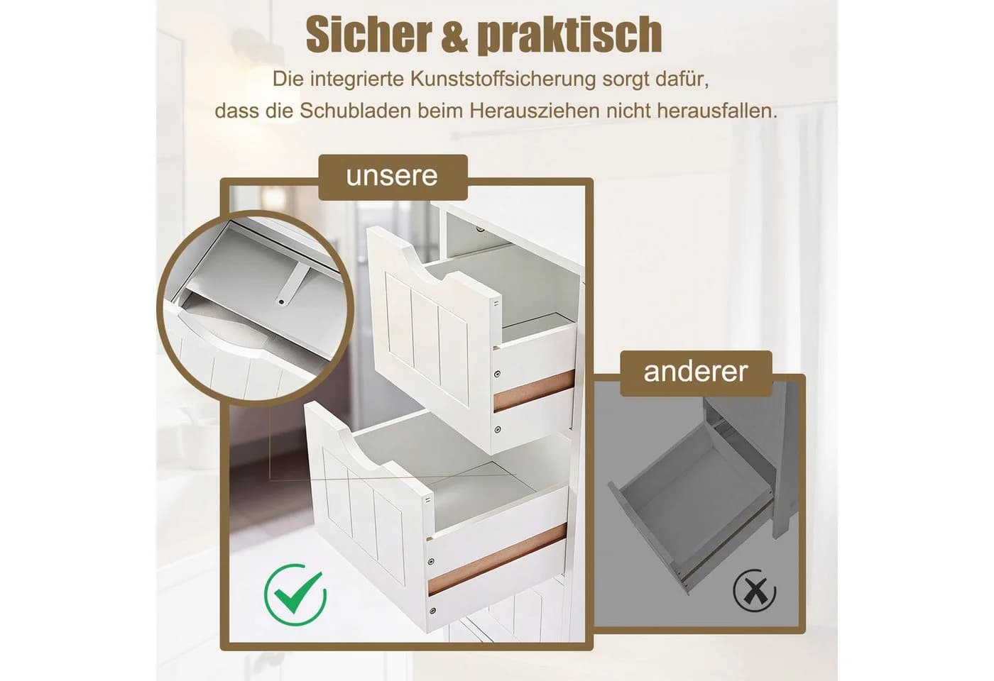 SURFOU Badkommode Badezimmerschrank Weiß mit großer Schublade - Bild 4