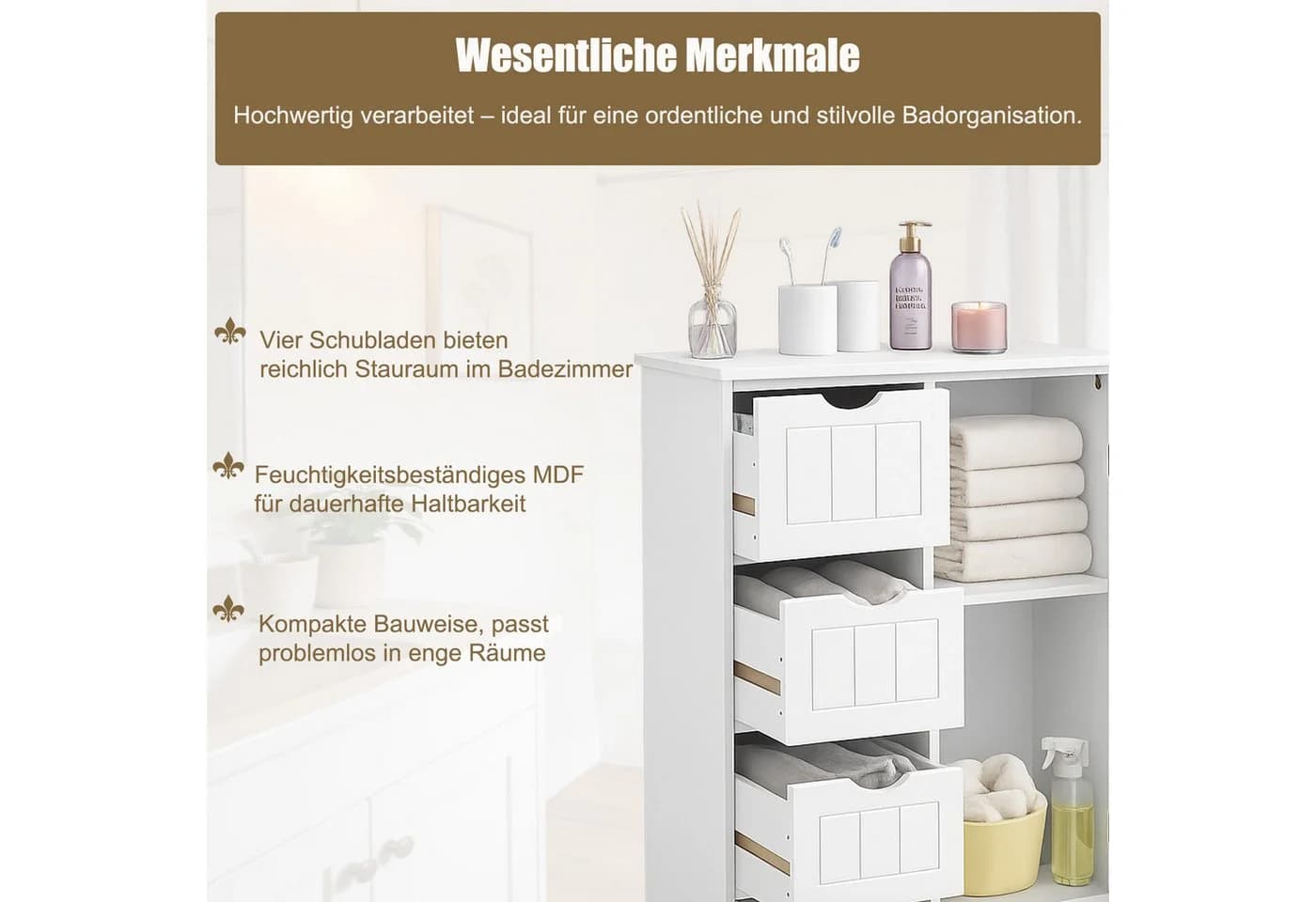 SURFOU Badkommode Badezimmerschrank Weiß mit großer Schublade - Bild 5
