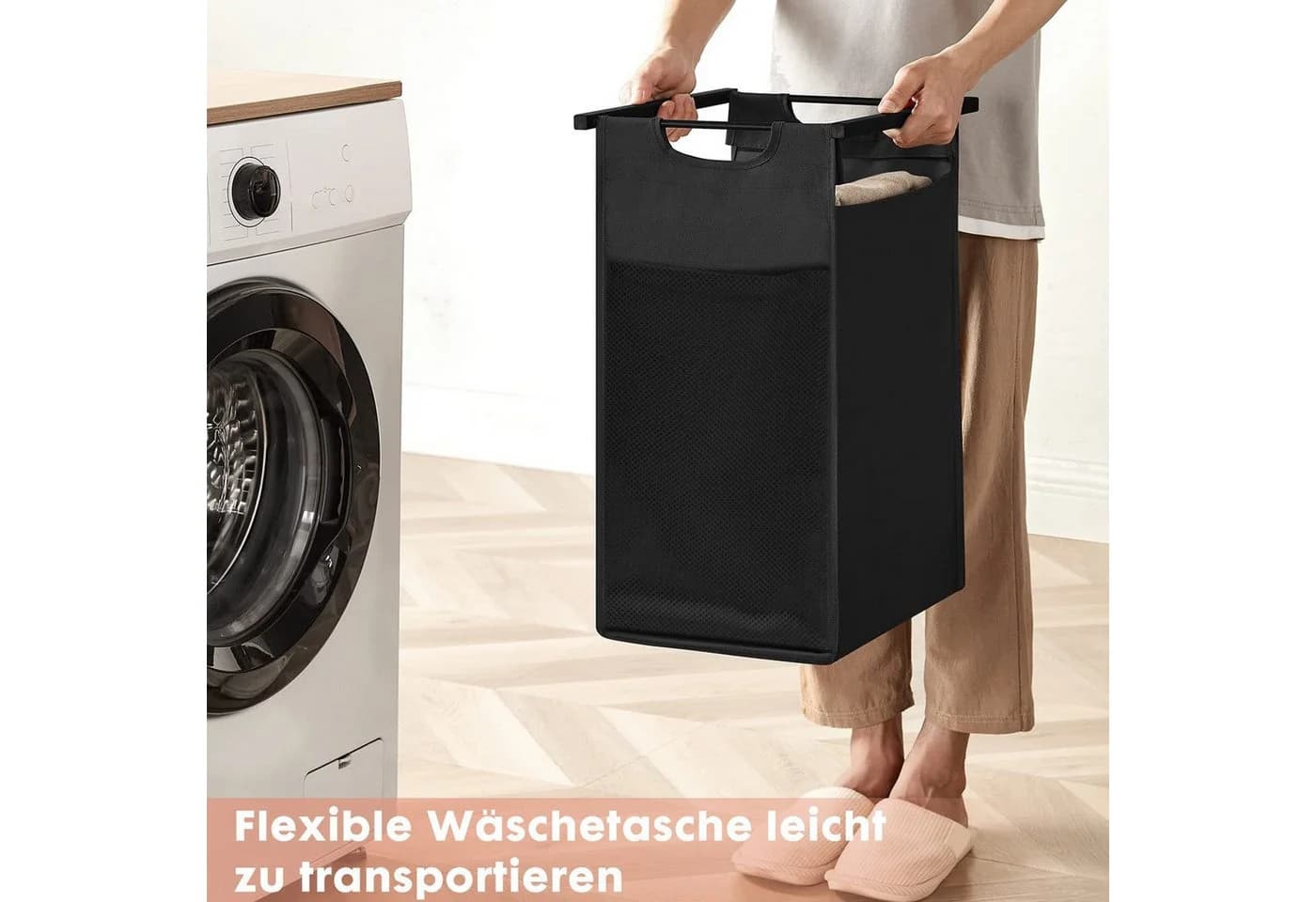 SURFOU Wäschekorb mit Rollen 4-teilig Schwarz Metallrahmen - Bild 5