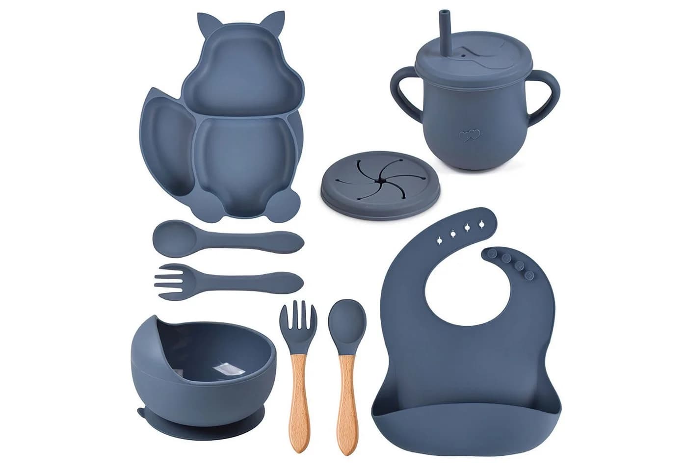 AIMAX Kindergeschirr-Set 8-teilig Silikon mit Saugnapf & Holzgriffen - Bild 2