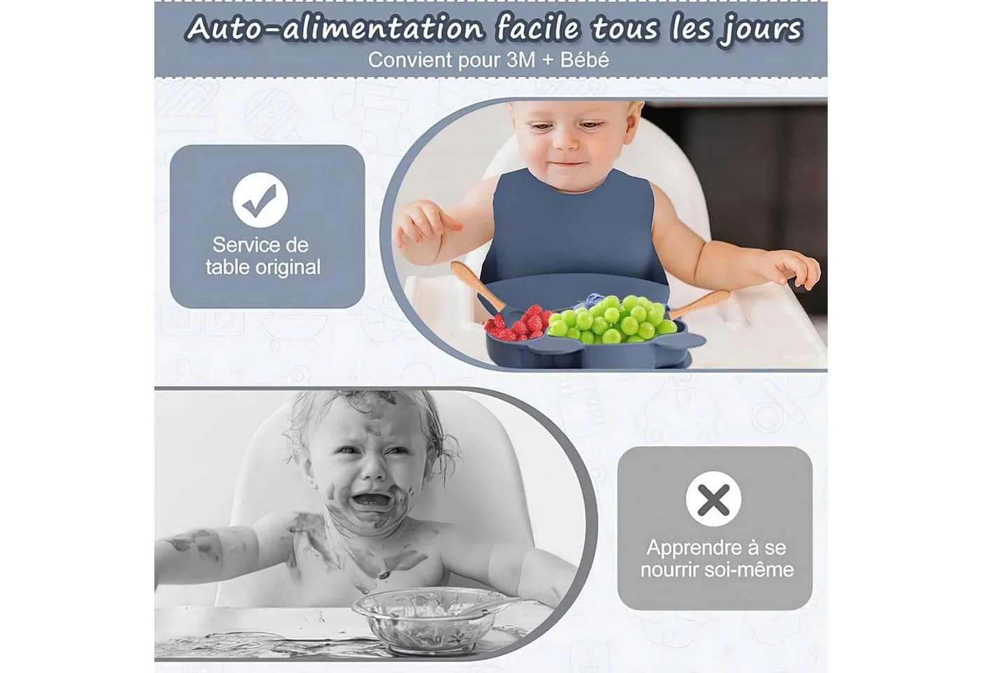 AIMAX Kindergeschirr-Set 8-teilig Silikon mit Saugnapf & Holzgriffen - Bild 4