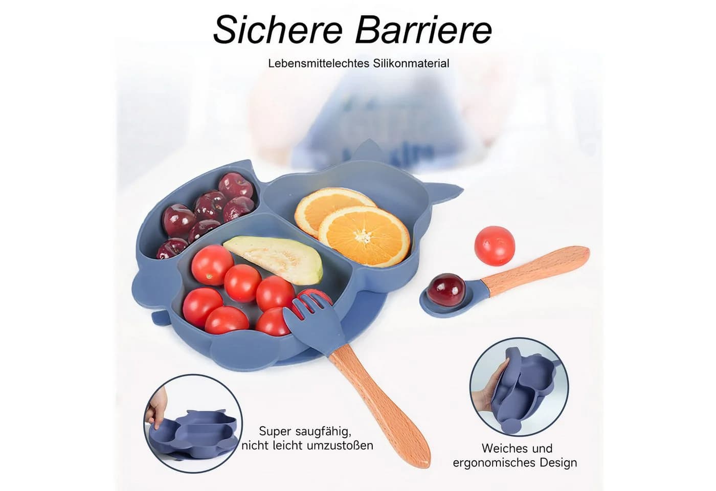 AIMAX Kindergeschirr-Set 8-teilig Silikon mit Saugnapf & Holzgriffen - Bild 5