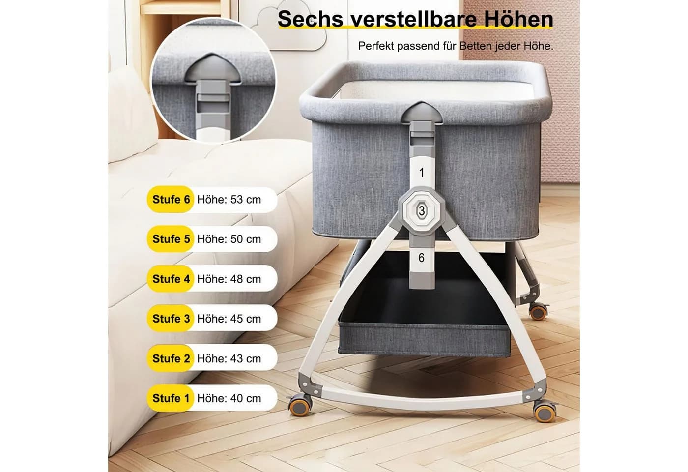 AIMAX Babybett Zustellbett Reisebett Kinderreisebett mit Matratze Laufstall