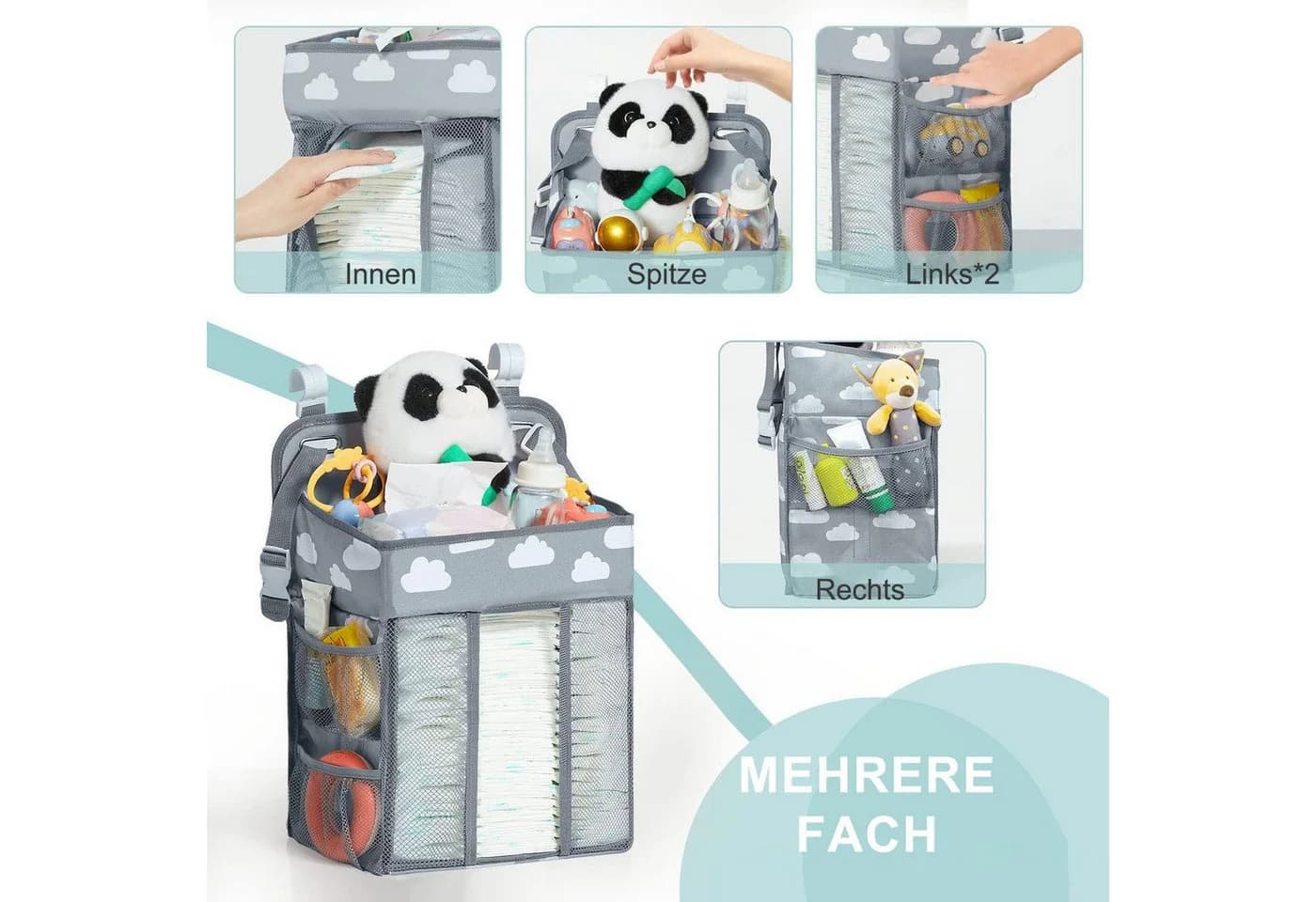 AIMAX Wickeltisch Organizer Grau Hängeorganizer mit Fächern - Bild 3