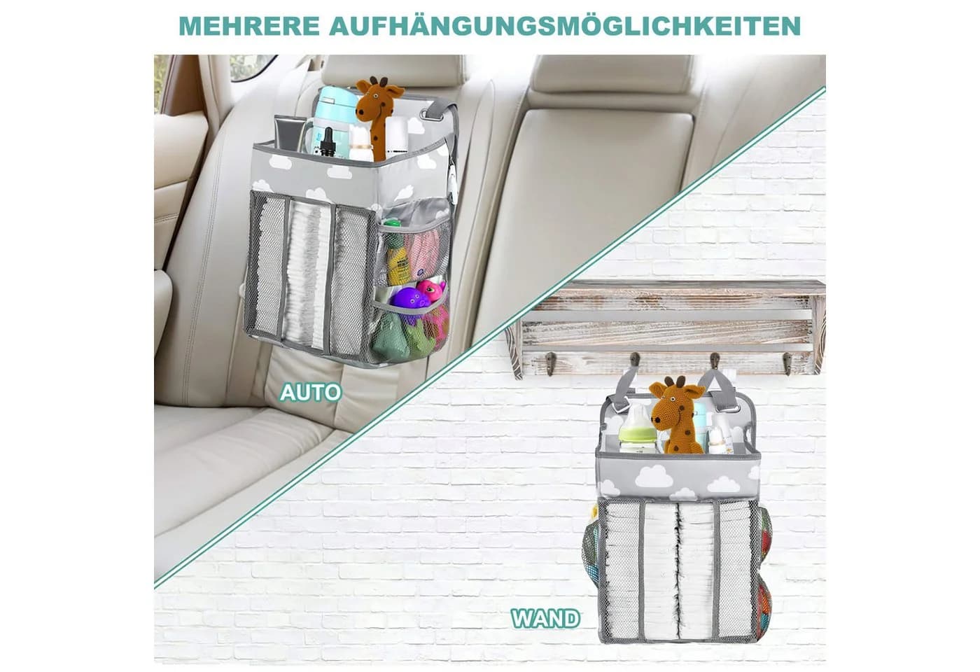 AIMAX Wickeltisch Organizer Grau Hängeorganizer mit Fächern - Bild 4