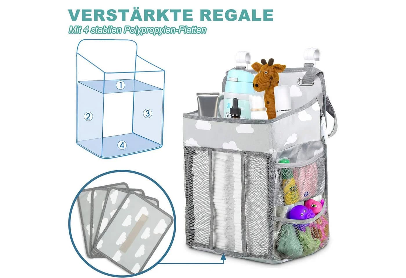 AIMAX Wickeltisch Organizer Grau Hängeorganizer mit Fächern - Bild 5