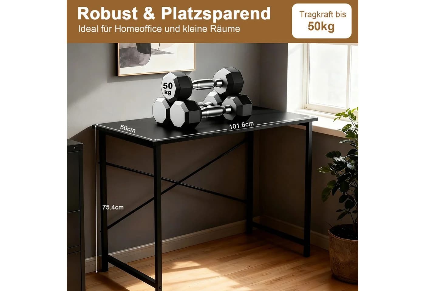 SURFOU Schreibtisch Schwarz mit Metallgestell