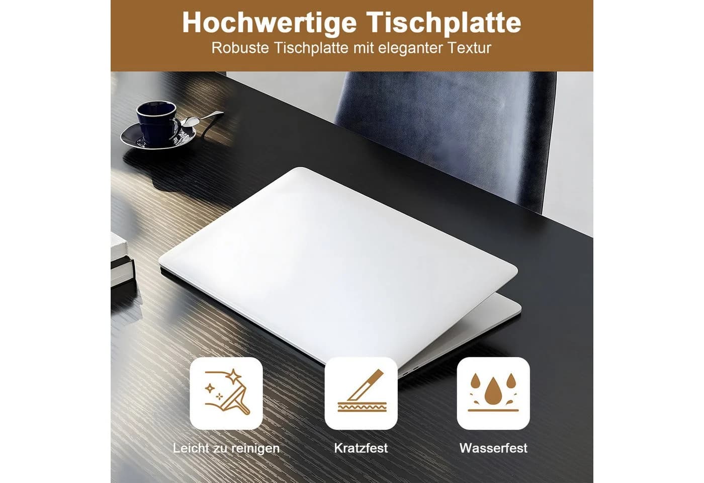 SURFOU Schreibtisch Schwarz mit Metallgestell - Bild 4
