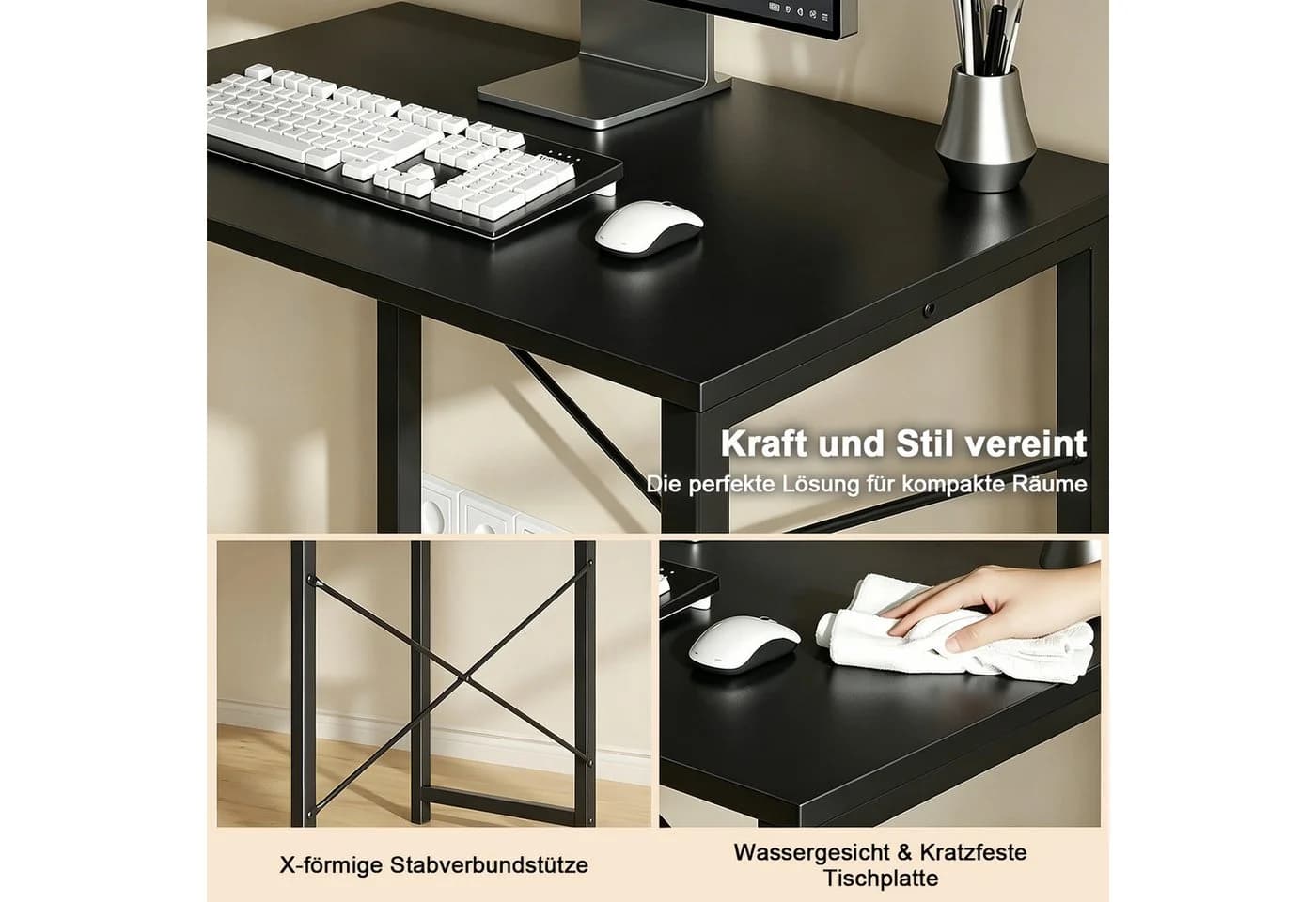 SURFOU Schreibtisch Schwarz mit Metallgestell - Bild 5