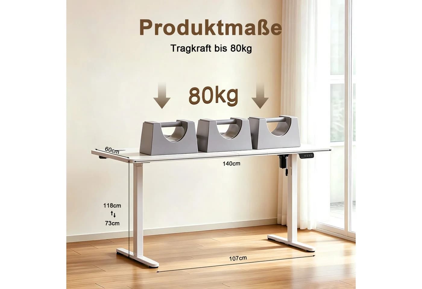 AIMAX Höhenverstellbarer Schreibtisch Weiß