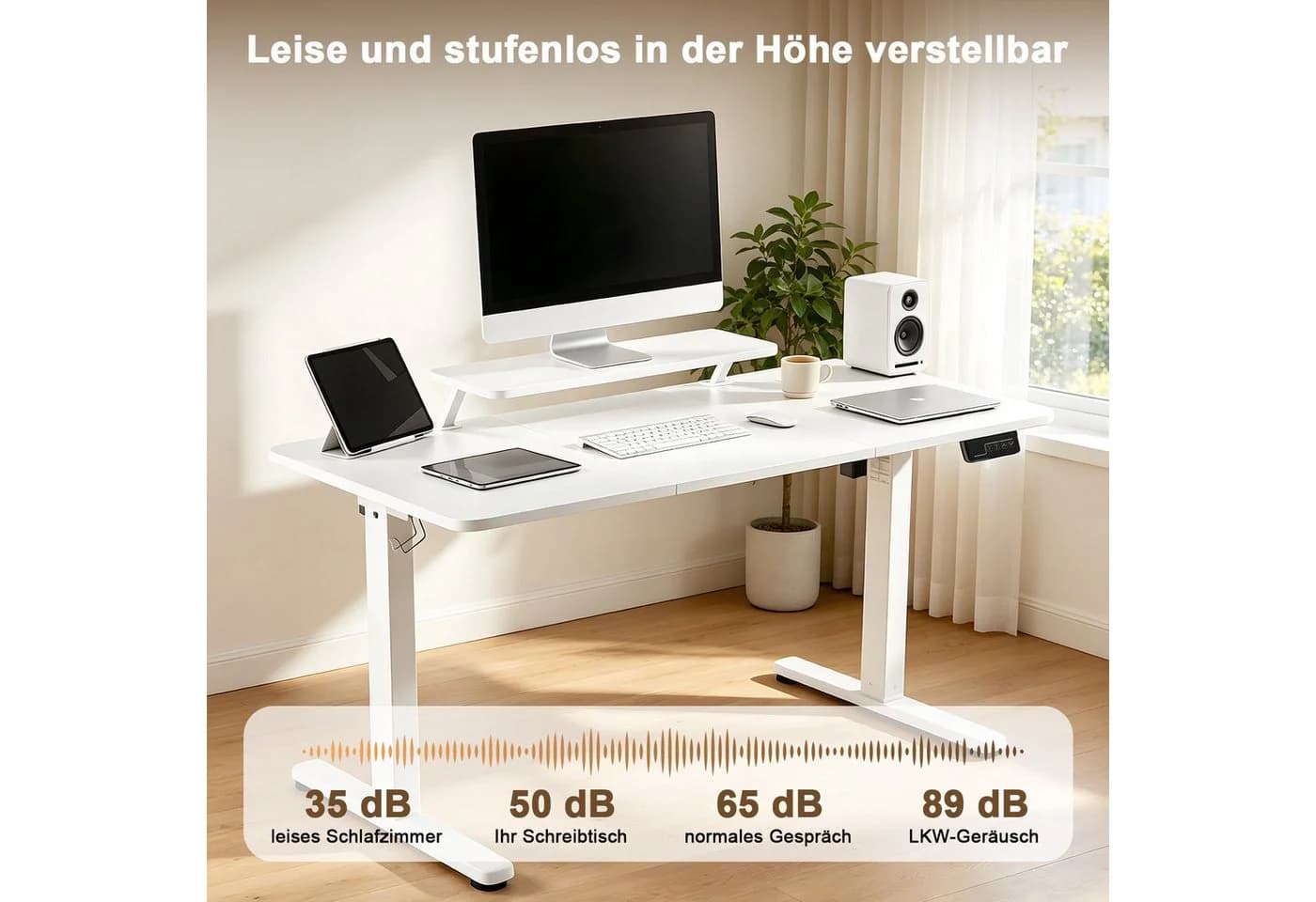 AIMAX Höhenverstellbarer Schreibtisch Weiß - Bild 5