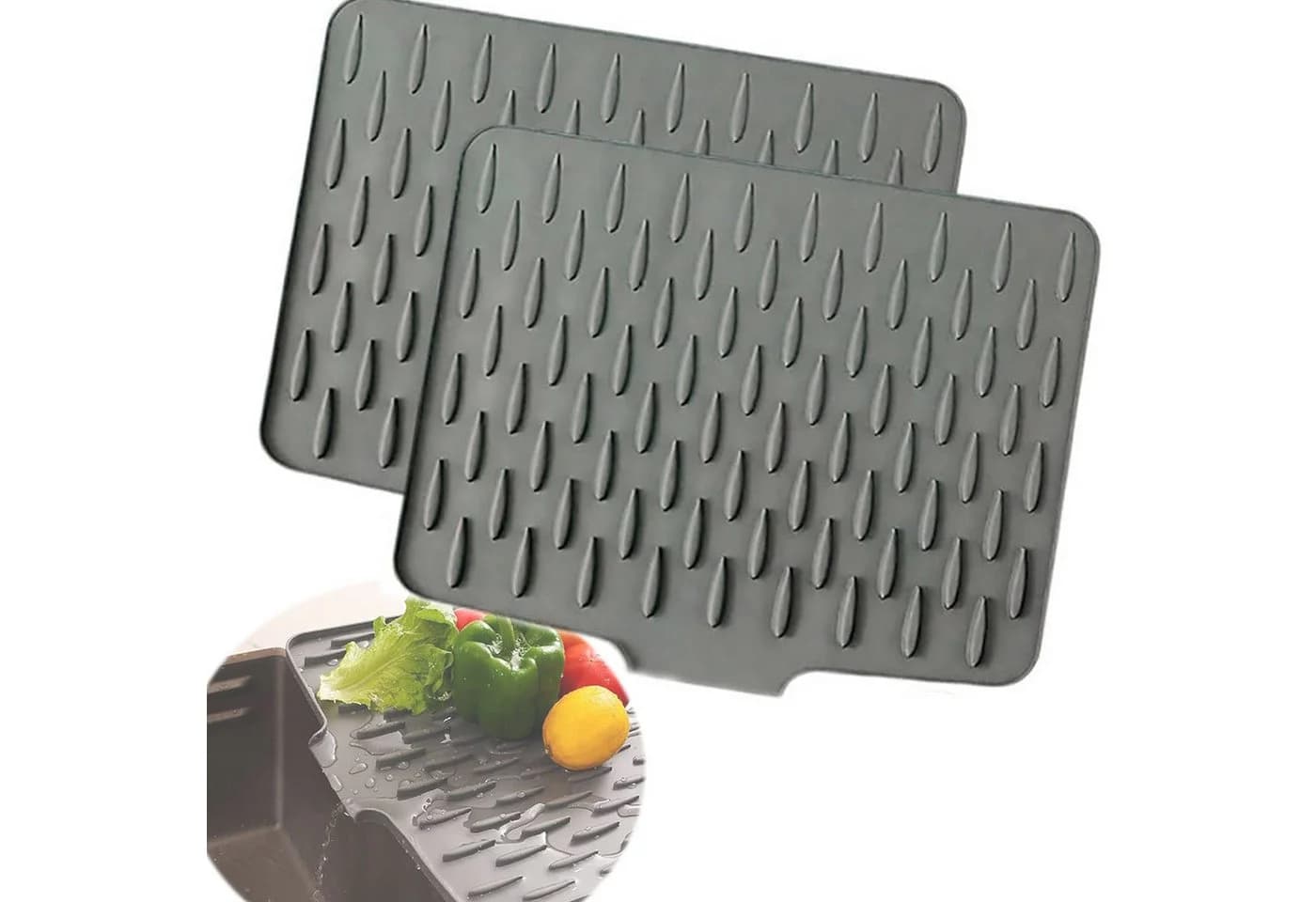 SURFOU Abtropfmatte 2er-Set Grau Silikon Auslaufsicher - Bild 2
