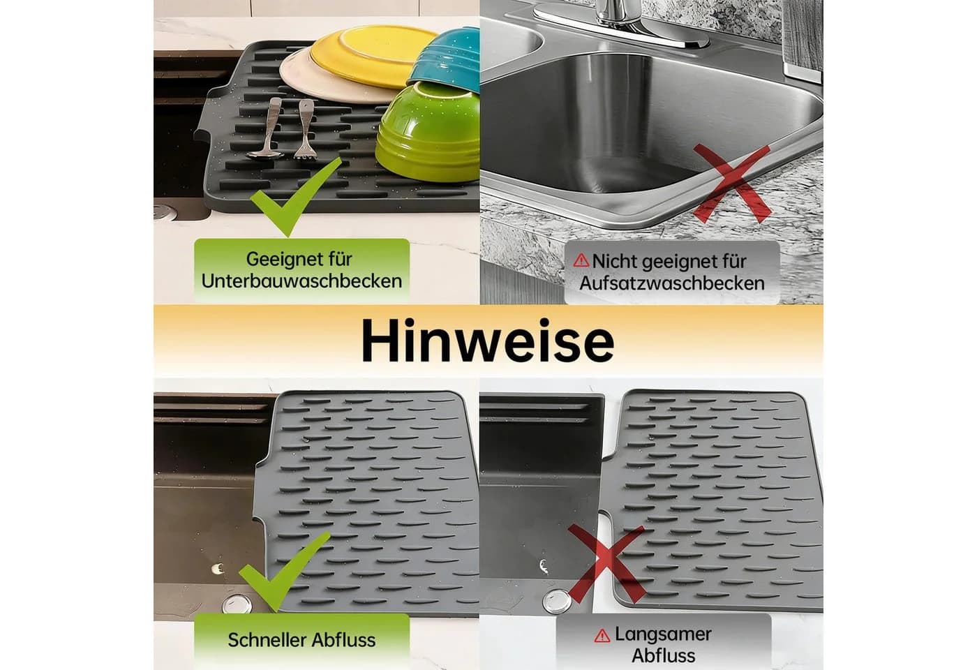 SURFOU Abtropfmatte 2er-Set Grau Silikon Auslaufsicher - Bild 4