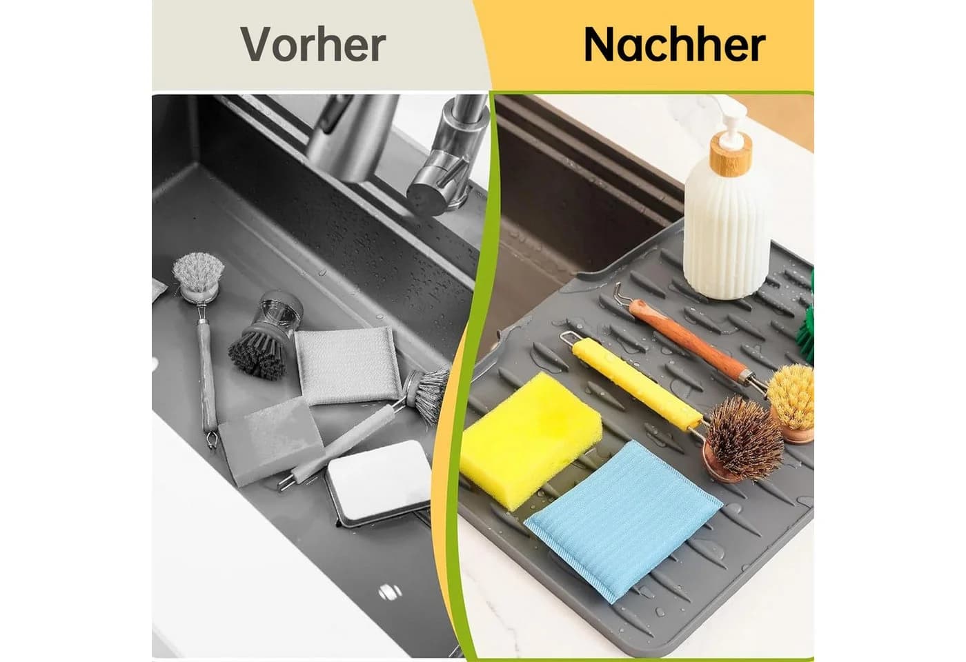 SURFOU Abtropfmatte 2er-Set Grau Silikon Auslaufsicher - Bild 5